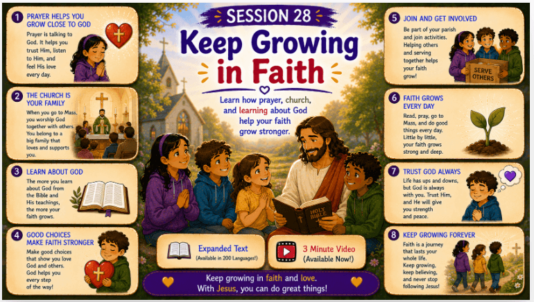 OCIA Kids Version Session 28: Ongoing Formation – Study, Prayer, and Catholic Learning Resources
